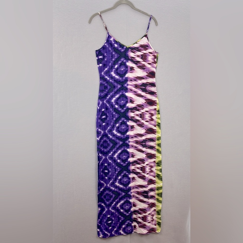 Charlie Jade -women’s 100% silk printed Maxi Dress V- Neck Green/purple size XS - Picture 5 of 7